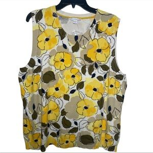 Isaac Mizrahi Live Sweater Womens 2X Yellow Sleeveless Pullover floral Vest